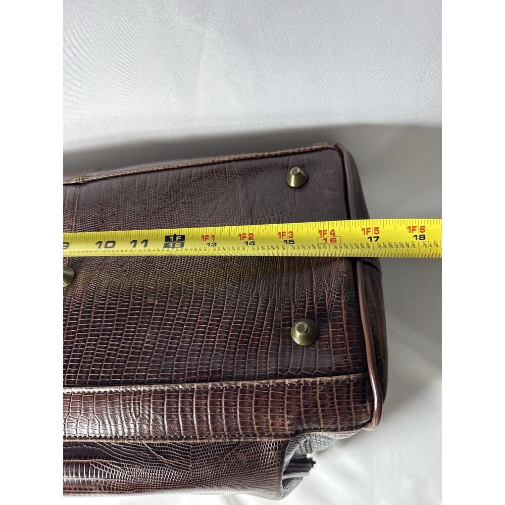 Amerileather Genuine Leather Croco Print Duffel Travel Bag Brown Carry On - Picture 11 of 16